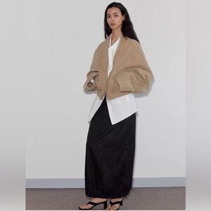 Unique Oversized Cropped Bomber Jacket with Contrast Stitching XS